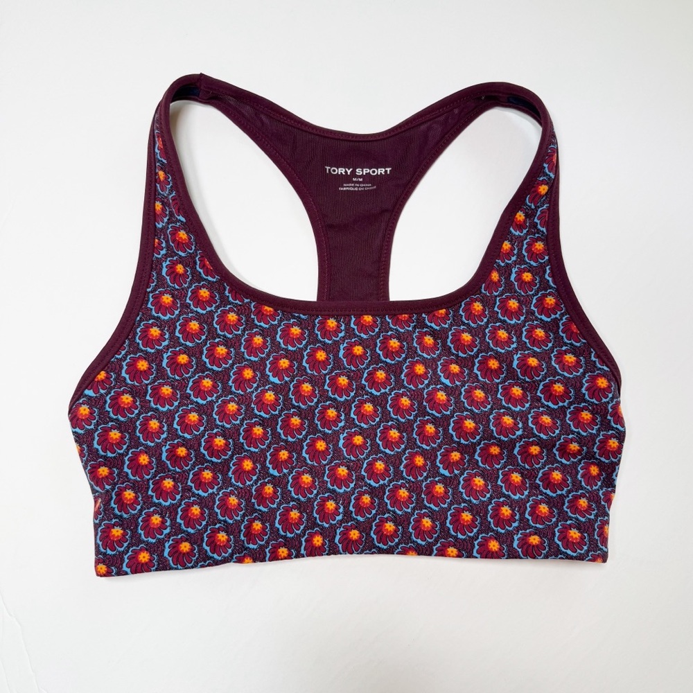 Tory Sport Floral Purple Printed‎ Sports Bra Medium
